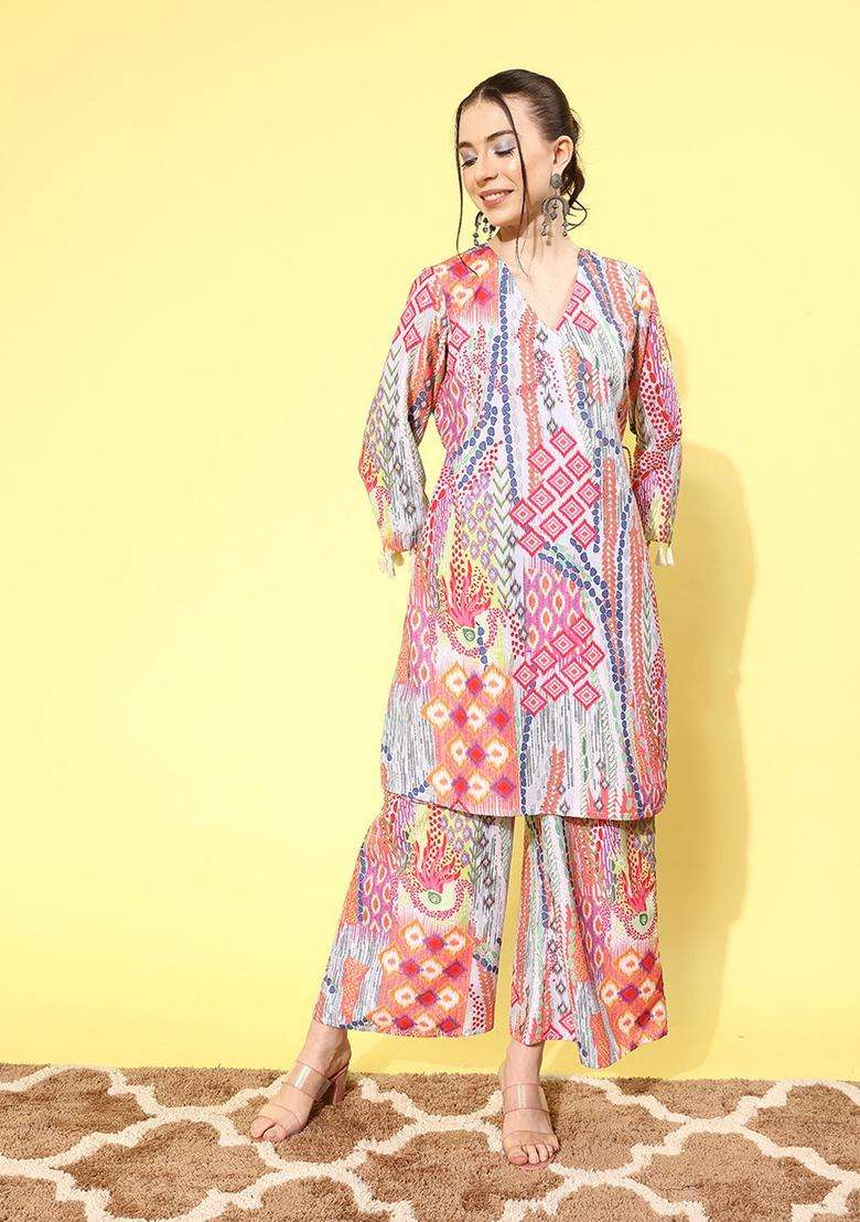 Multicolor Printed Viscose Kurta Set - Indya