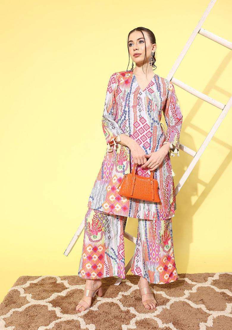 Multicolor Printed Viscose Kurta Set - Indya