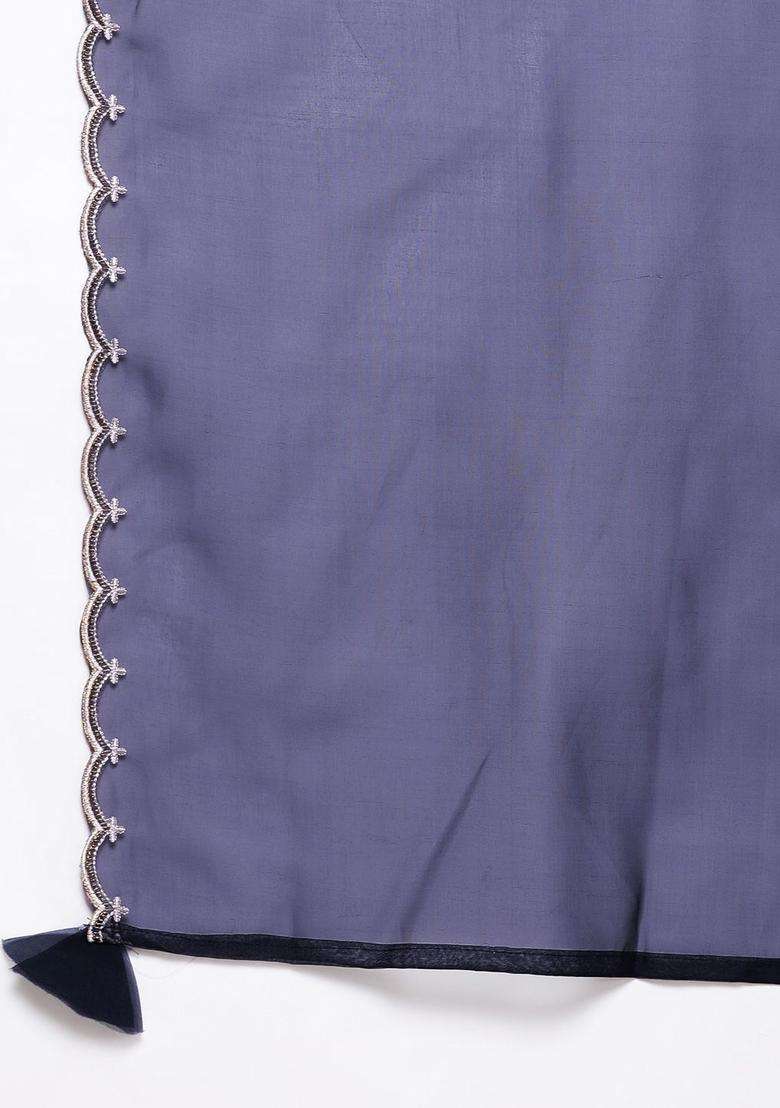 Navy Blue Printed Cotton Kurta Set - Indya