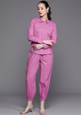 Lavender Solid Cotton Kurta Set