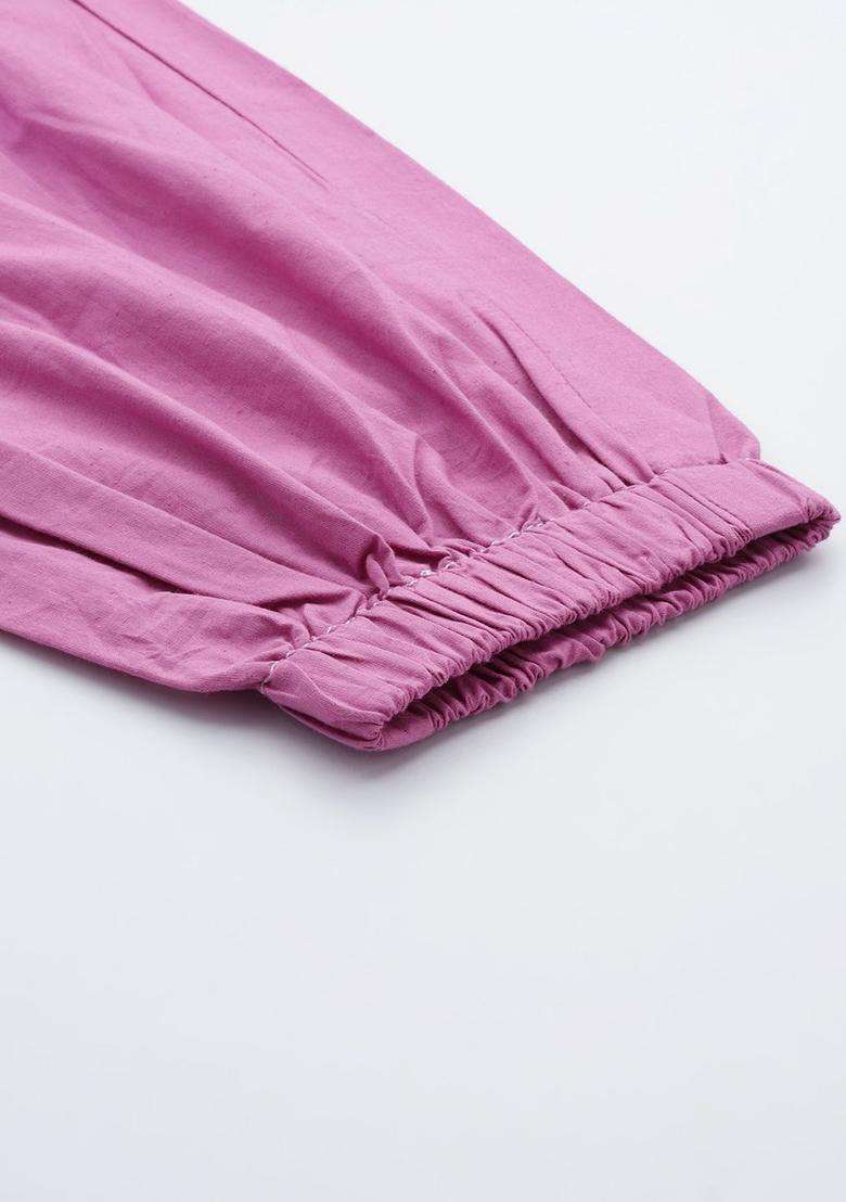 Lavender Solid Cotton Kurta Set - Indya