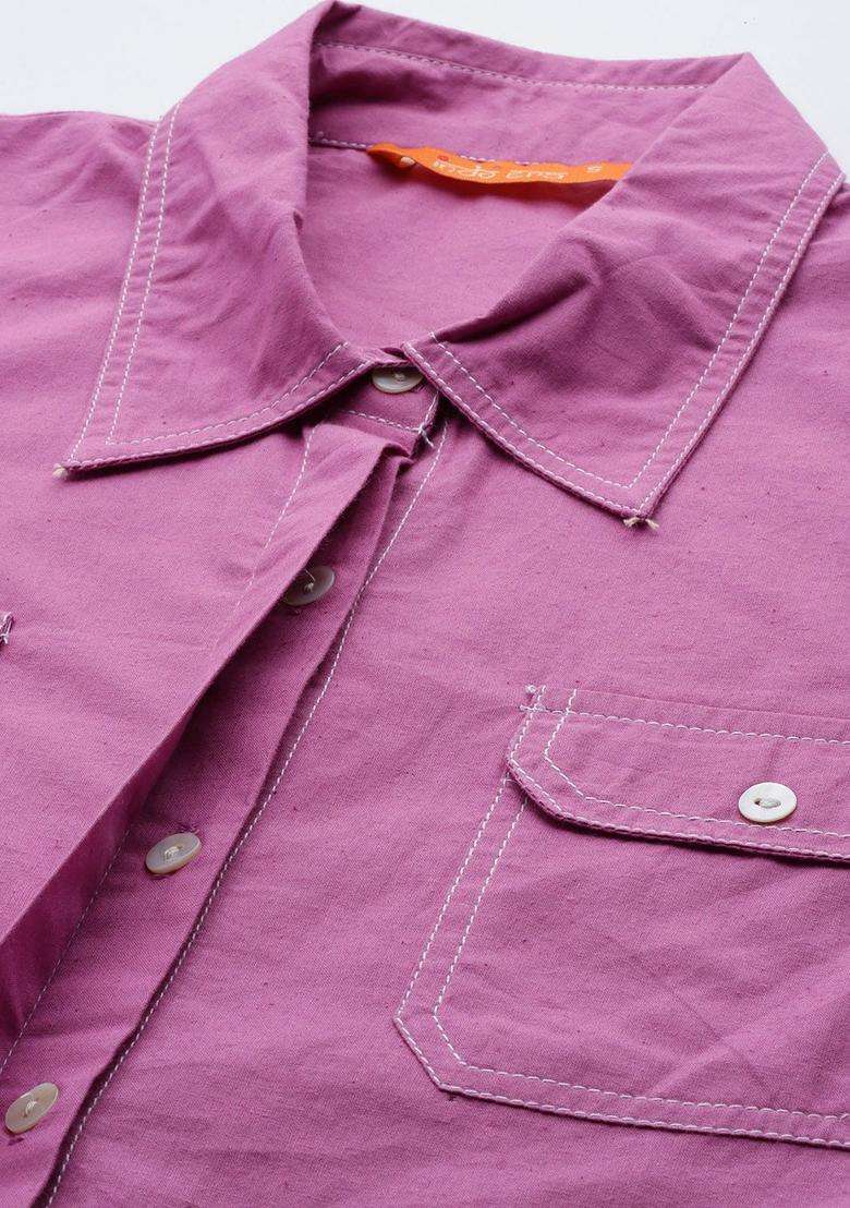 Lavender Solid Cotton Kurta Set - Indya