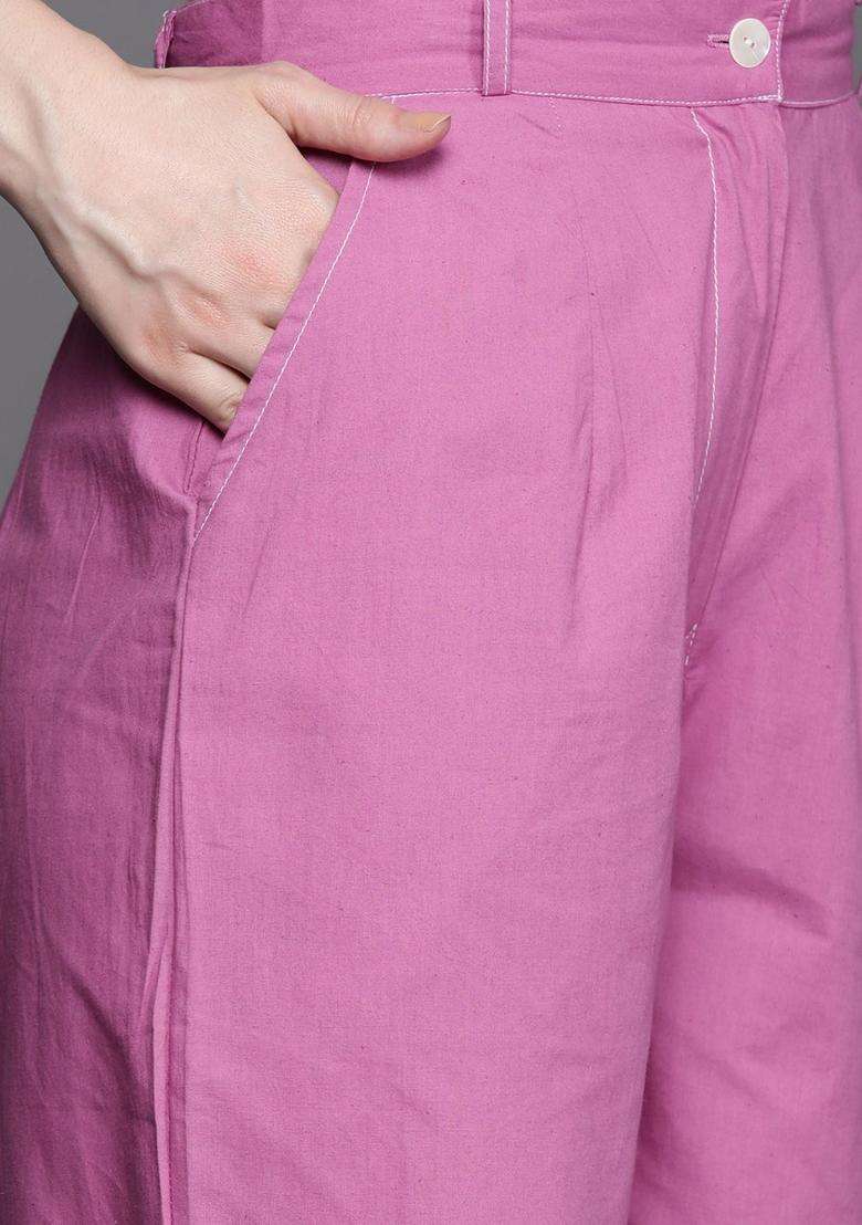 Lavender Solid Cotton Kurta Set - Indya