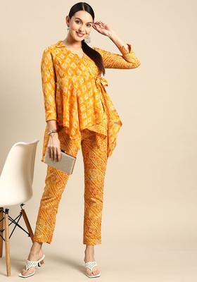 Mustard Printed Cotton Kurta Set