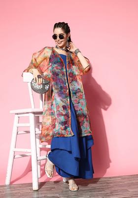 Blue Solid Viscose Kurta Set
