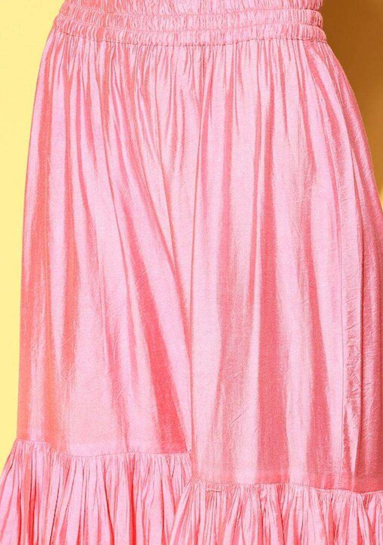 Pink Embroidered Organza Sharara Set - Indya