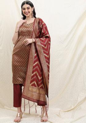 Maroon Printed Polyester Kurta Set