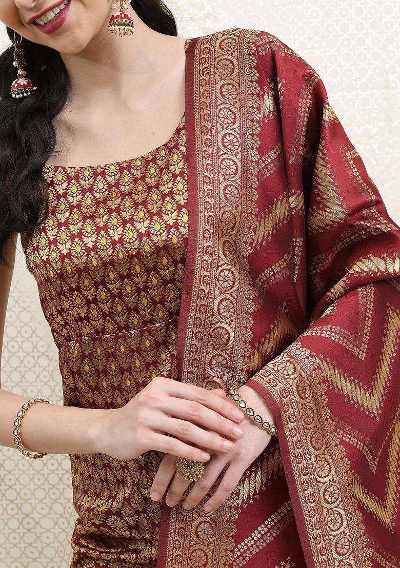 Maroon Printed Polyester Kurta Set - Indya