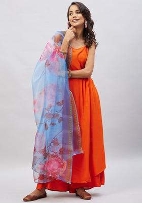 Orange Solid Viscose Kurta Set