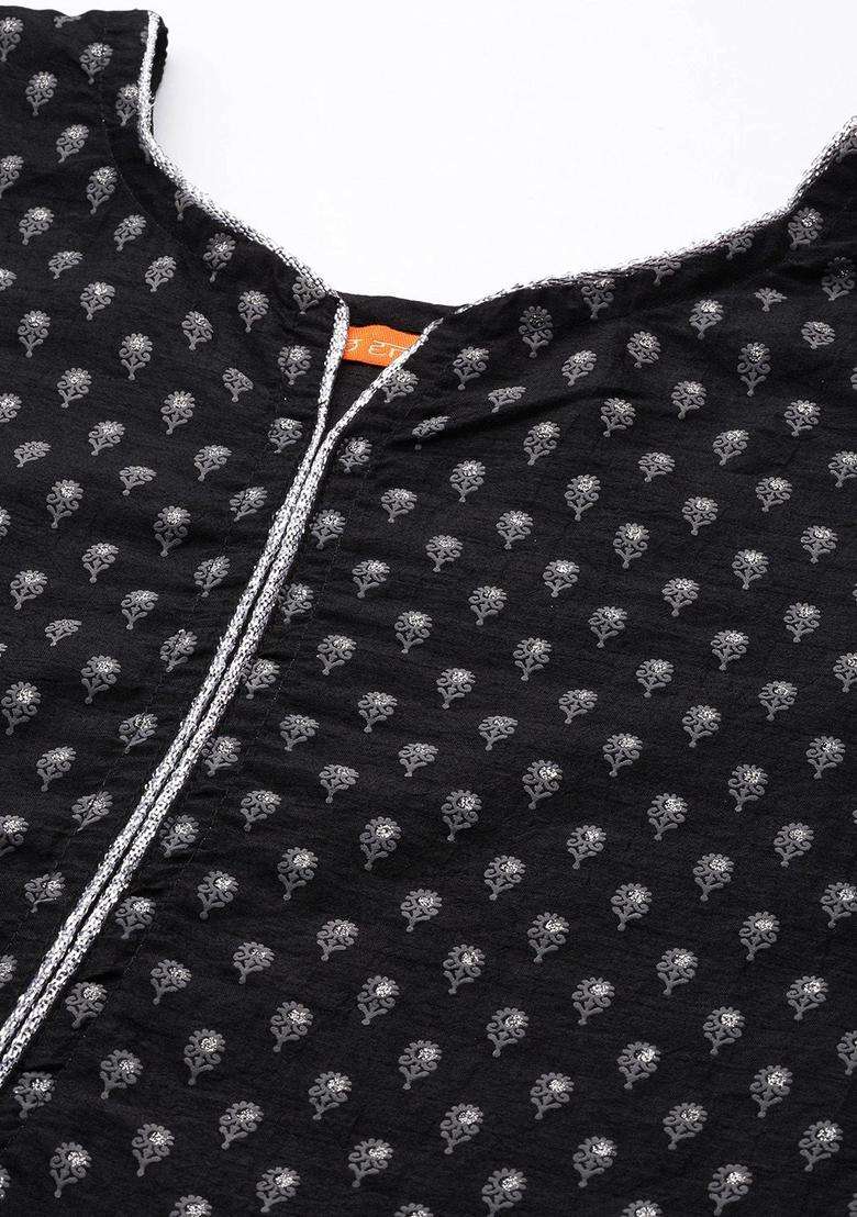 Black Printed Polyester Kurta Set - Indya