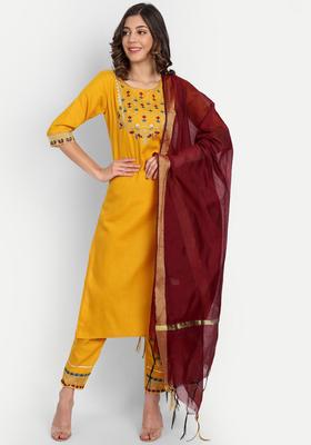 Yellow Yoke Design Cotton Kurta Set