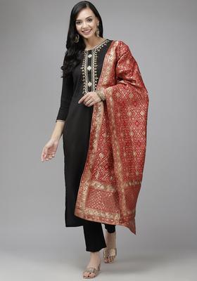Black Yoke Design Silk Blend Kurta Set