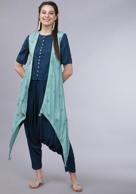 Teal Printed Viscose Kurta Set