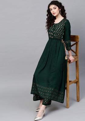 Green Printed Viscose Kurta Set