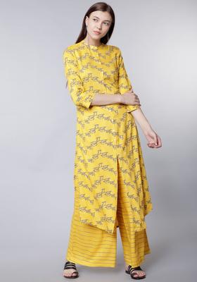 Yellow Printed Viscose Kurta Set