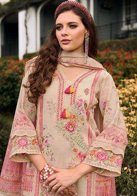 Off White Printed Linen Kurta Set