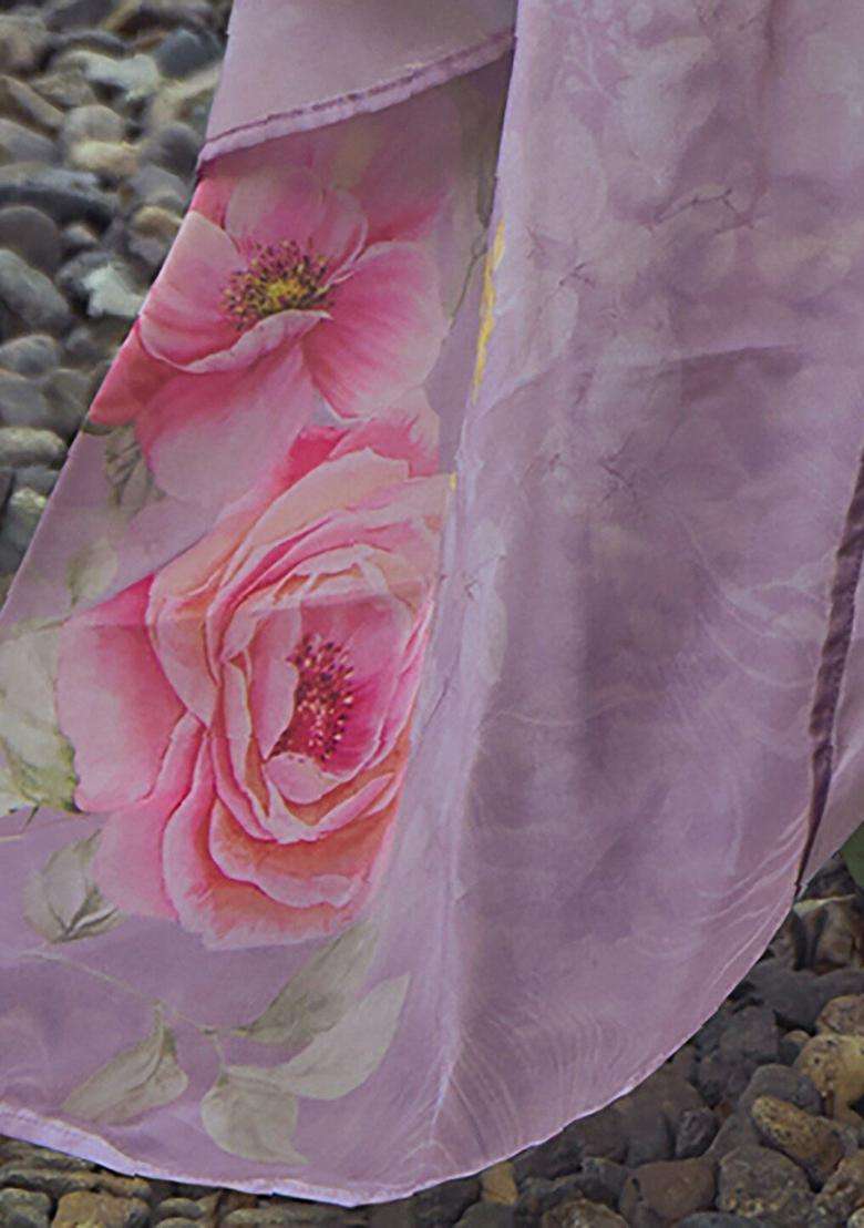 Lavender Embroidered Cotton Kurta Set - Indya