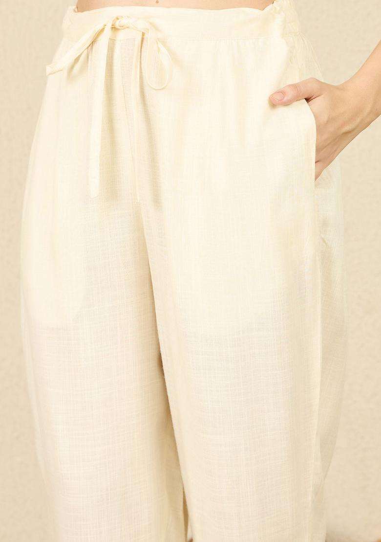 Off White Embroidered Viscose Kurta Set - Indya
