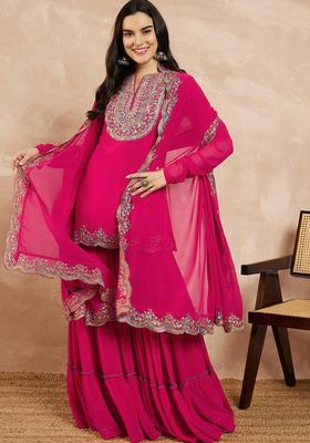 Pink Yoke Design Georgette Sharara Set