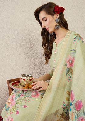 Sea Green Embroidered Cotton Kurta Set