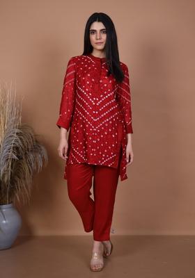 Maroon Printed Viscose Kurta Set