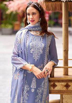 Purple Embroidered Organza Kurta Set