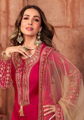 Magenta Embroidered Silk Kurta Set