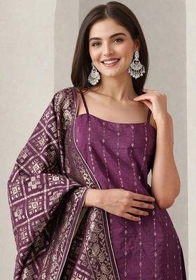 Purple Printed Polyester Kurta Set