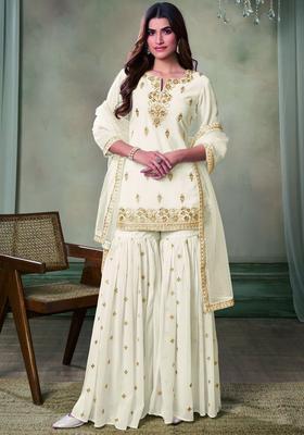 White Embroidered Georgette Kurta Set
