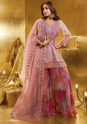 Pink Yoke Design Silk Blend Kurta Set