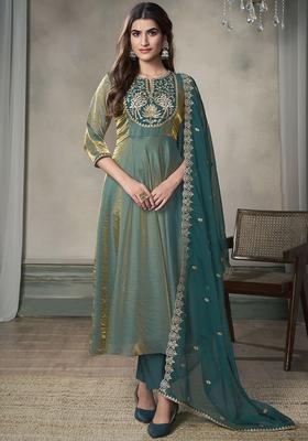 Green Yoke Design Organza Kurta Set