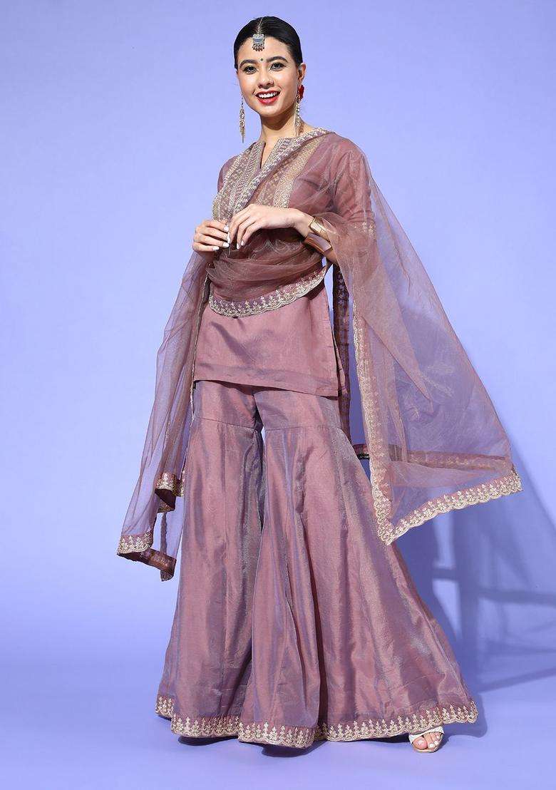 Brown Embroidered Cotton Kurta Set - Indya