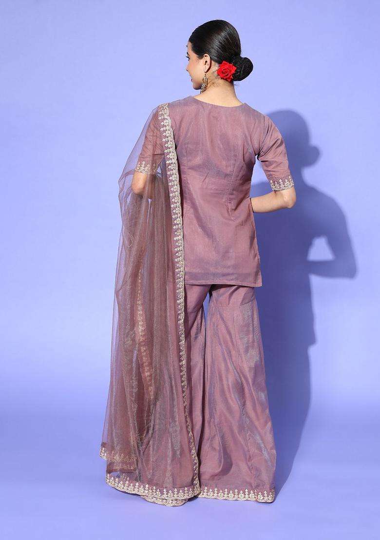 Brown Embroidered Cotton Kurta Set - Indya