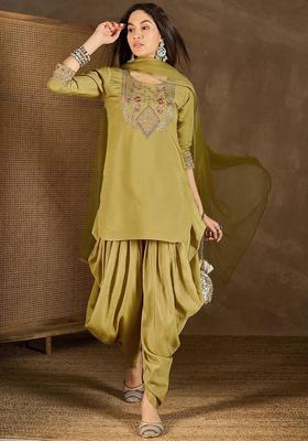 Mustard Yoke Design Silk Blend Kurta Set