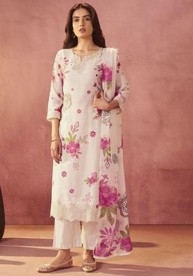 Peach Printed Cotton Kurta Set