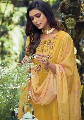 Yellow Yoke Design Cotton Kurta Set