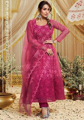 Pink Embroidered Net Kurta Set