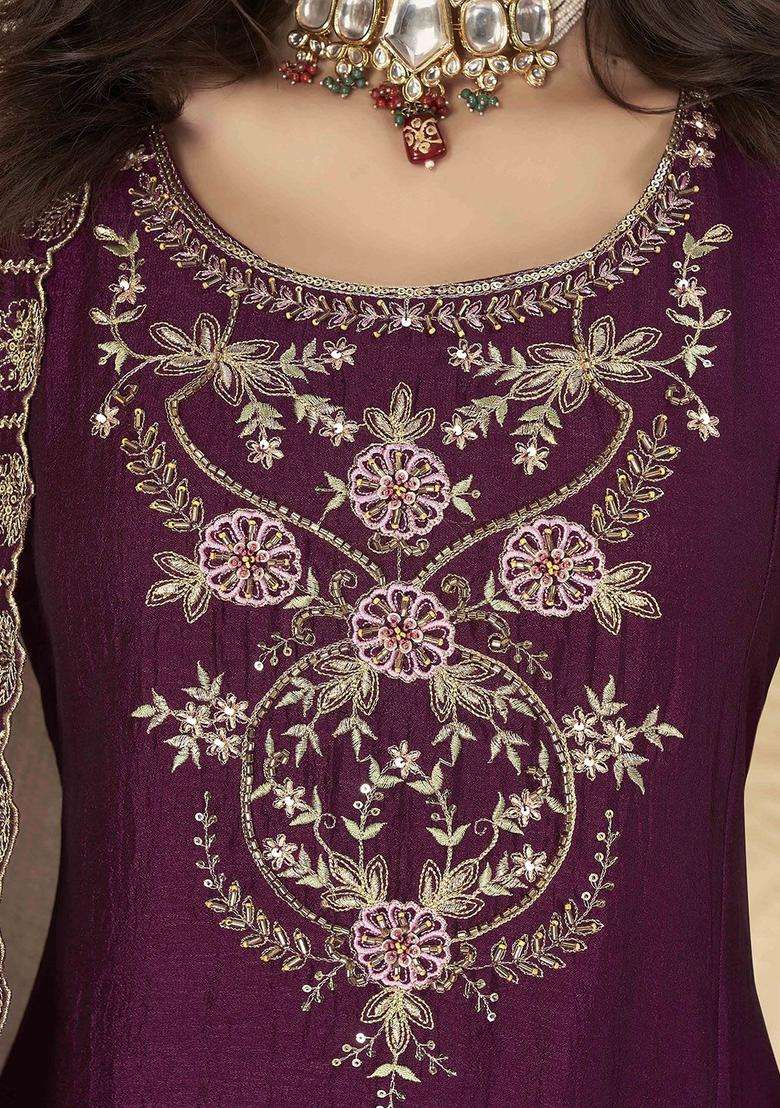 Pink Embroidered Silk Blend Anarkali Set - Indya
