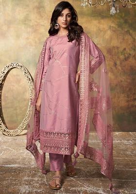 Pink Printed Silk Blend Kurta Set