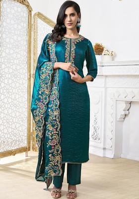 Teal Yoke Design Organza Kurta Set