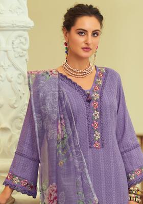 Lavender Printed Cotton Kurta Set