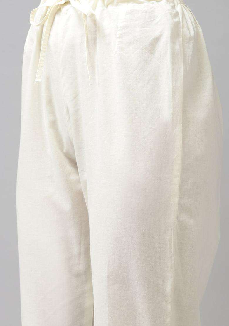 Cream Printed Cotton Kurta Set - Indya