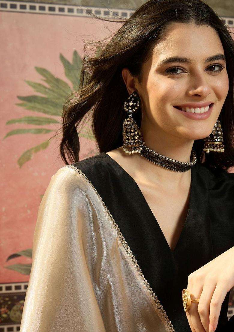 Black Solid Silk Blend Kurta Set - Indya