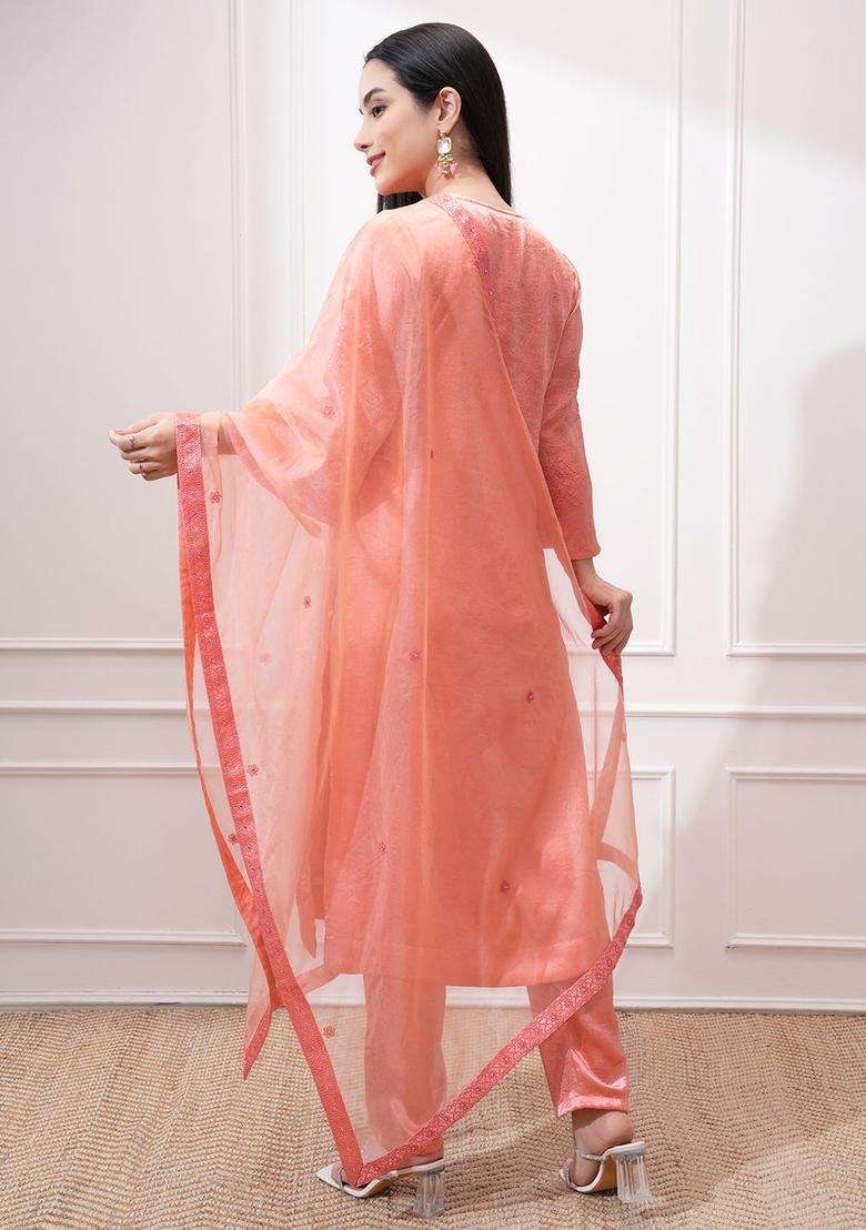 Coral Embroidered Polyester Kurta Set - Indya