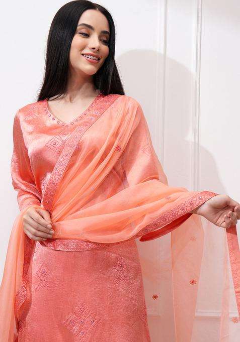 Coral Embroidered Polyester Kurta Set