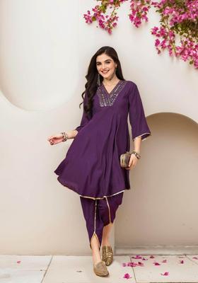 Purple Yoke Design Cotton Kurta Set