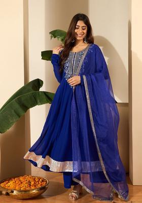 Blue Yoke Design Georgette Kurta Set