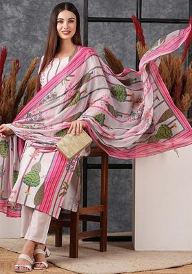 Pink Printed Viscose Kurta Set