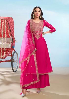 Pink Embroidered Silk Anarkali Set