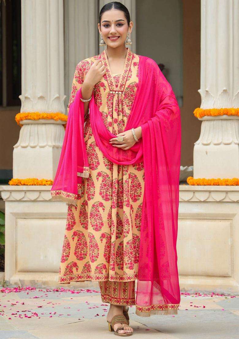 Coral Printed Cotton Kurta Set - Indya
